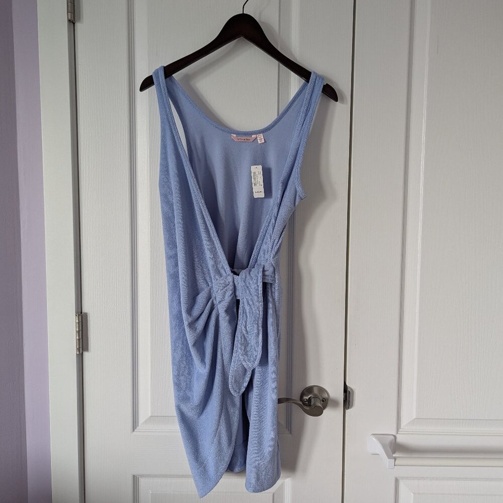 NWT La Vie En Rose Blue Lightweight Sleeveless Wrap-up Towel Bath Robe, Size S